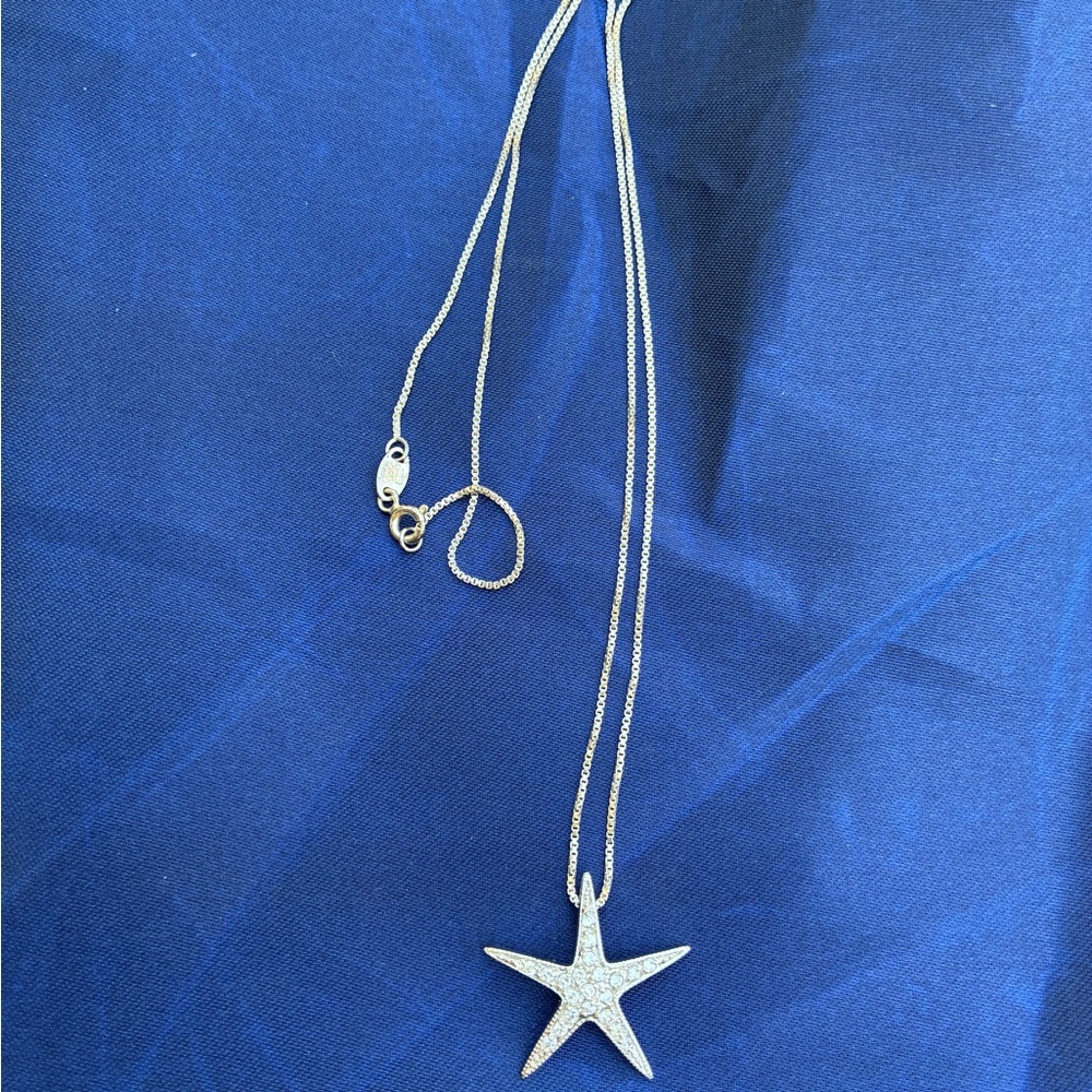 Sterling Silver Starfish Necklace CZ Coastal Beach Jewelry 925 Italy - Picture 9 of 9